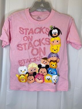 Disney Tsum Tsum Pink YOUTH Shirt Sz L 10/12 Small Marks Glitter Accent